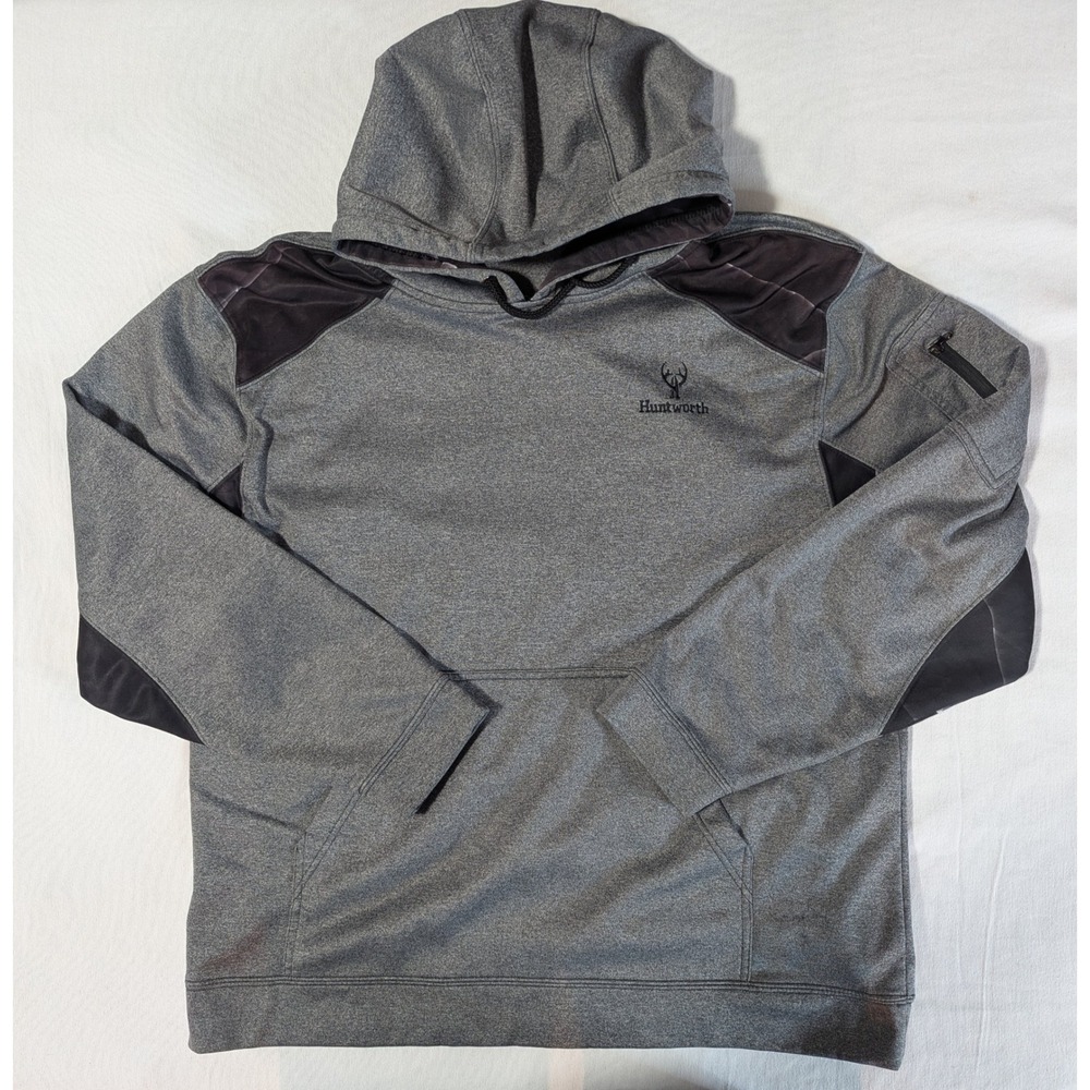 Huntworth Mens L Performance Fleece Hoodie Gray Disruption Camo Sleeve Zip